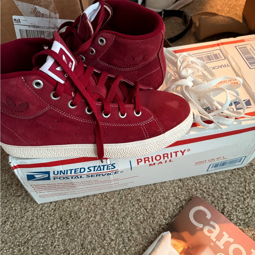 Adidas Burgundy High-Tops with White Accents